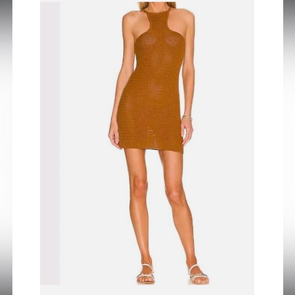 House of Harlow 1960 Open Stitch Knit Dress in Sundial Brown